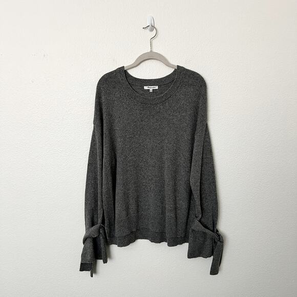 [Madewell] Charcoal Gray Tie Cuff Crew Neck Cotton Blend Sweater Size Medium M - Picture 2 of 12